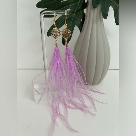 Long Dangle Pink Feather Hippie Chic Earrings - Stylish Boho Chic Earrings - Picture 5 of 15